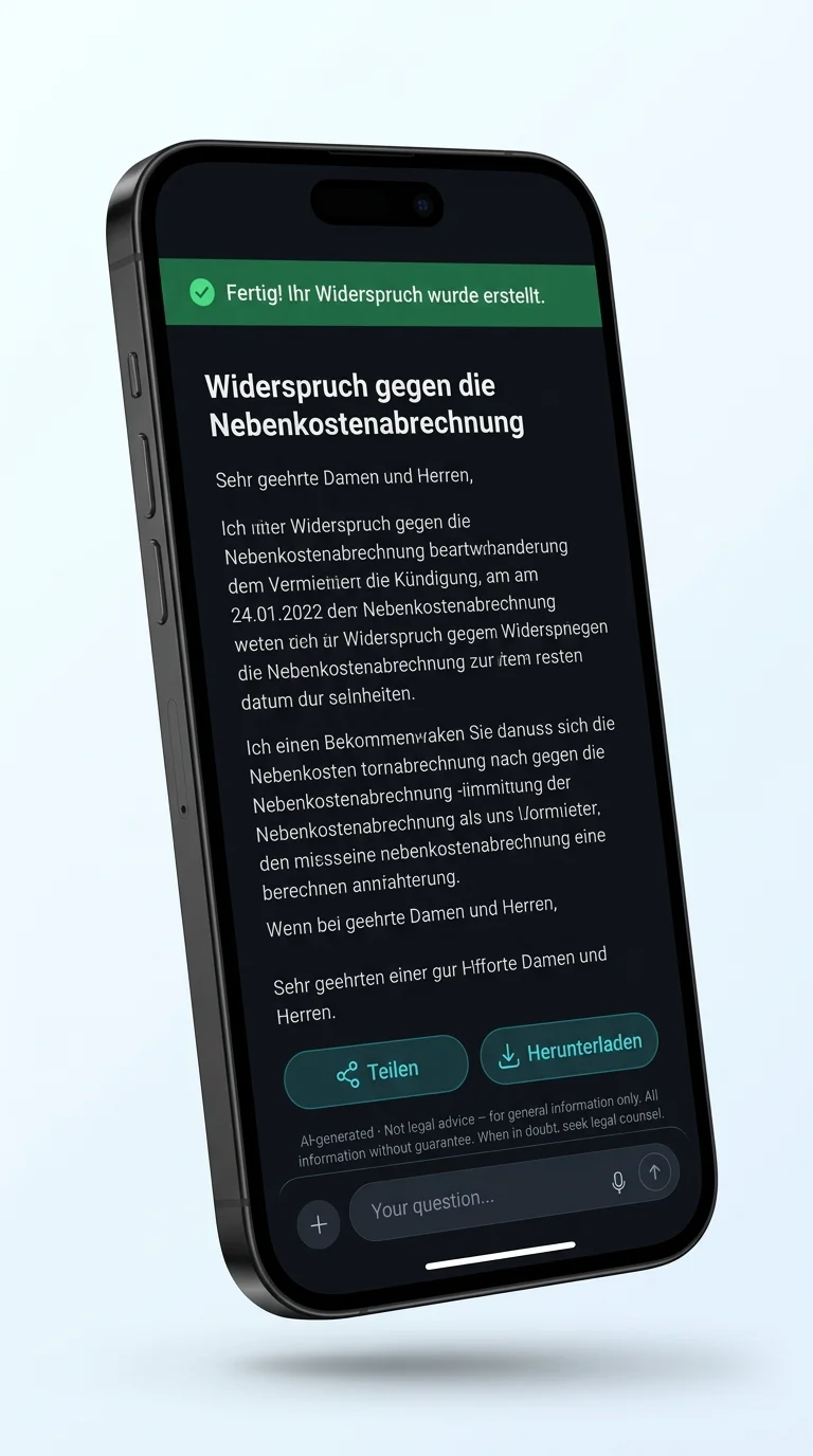 Nebenkosten GURU App - Widerspruch gegen Nebenkostenabrechnung erstellen