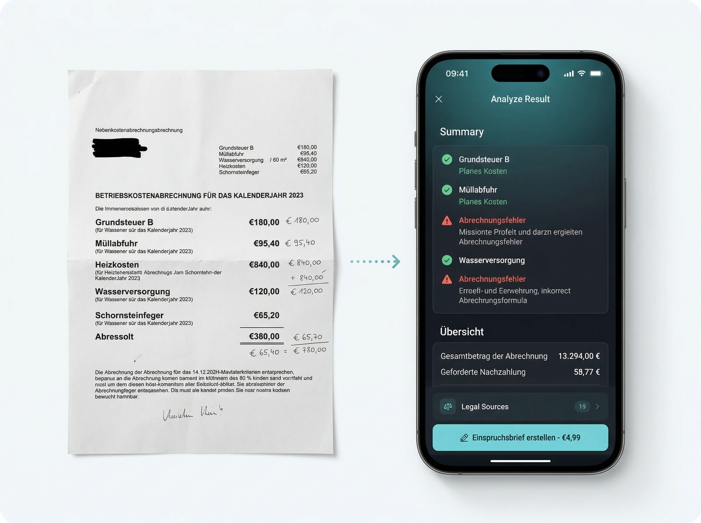 Von der Papier-Abrechnung zur digitalen KI-Analyse — Nebenkostenabrechnung hochladen und Fehler finden